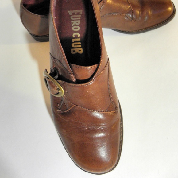 EUROCLUB Vintage Brown Leather Buckle Shoes Sz 6.5 - Picture 4 of 4